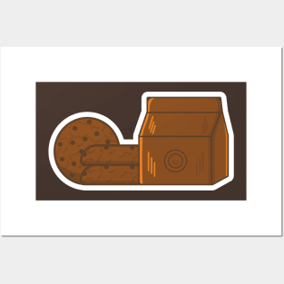 Cookies Delivery Paper Bag with Chocolate Chip Cookies Sticker vector illustration. Food object icon concept. Home and Restaurant breakfast food sticker vector design with shadow. Posters and Art